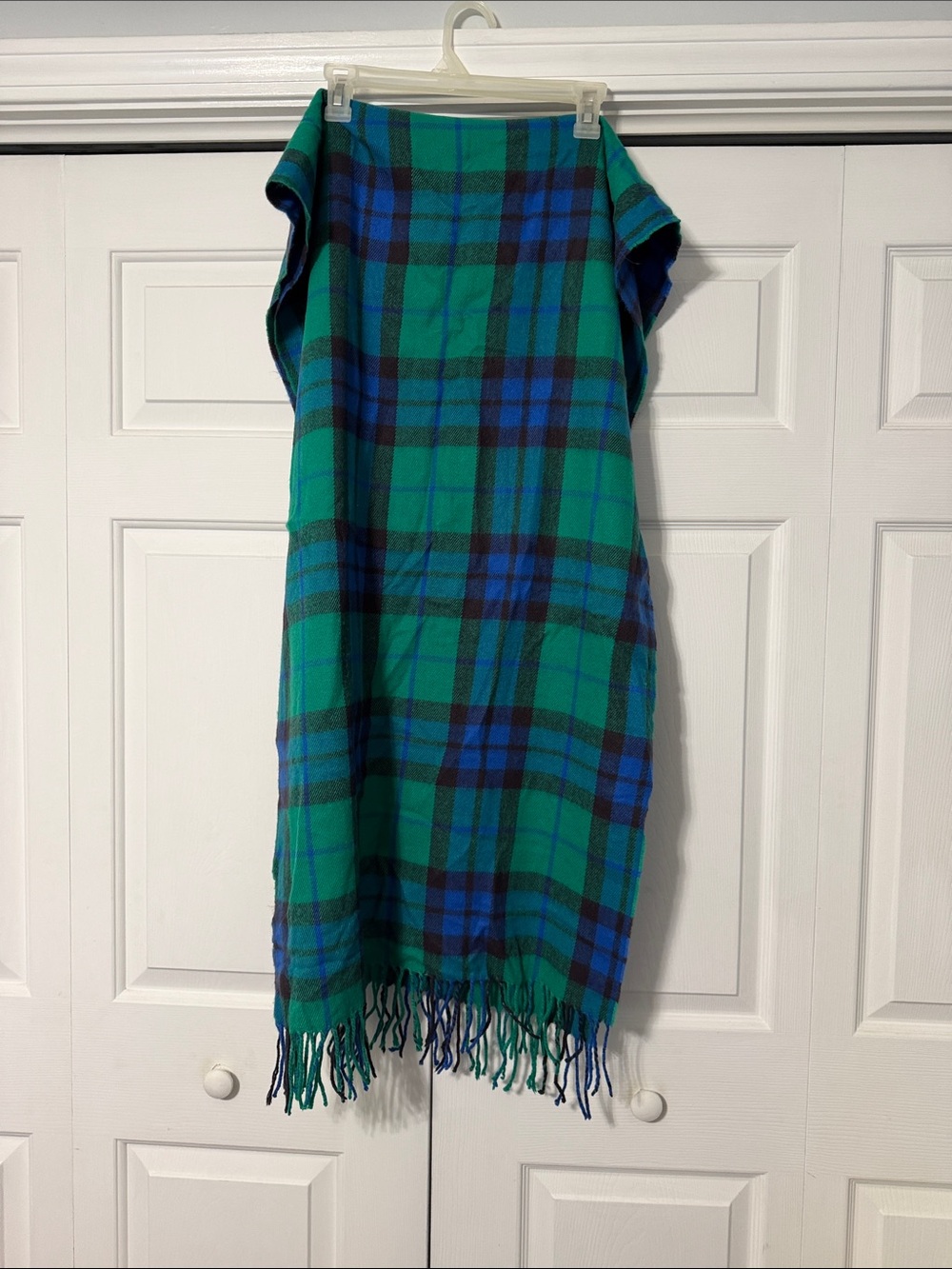 J Crew Green and Blue Plaid Scarf with Fringe
